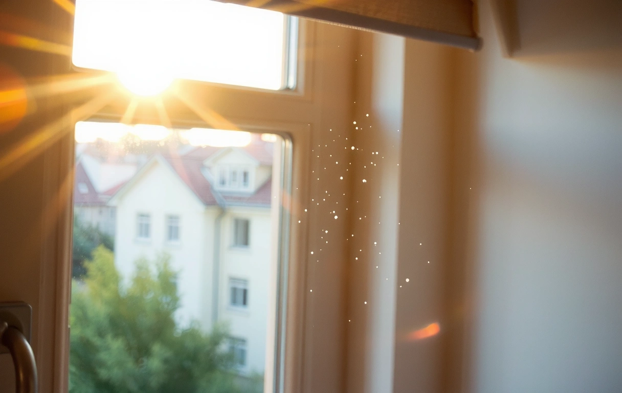 Makro záběr prachu v paprsku světla