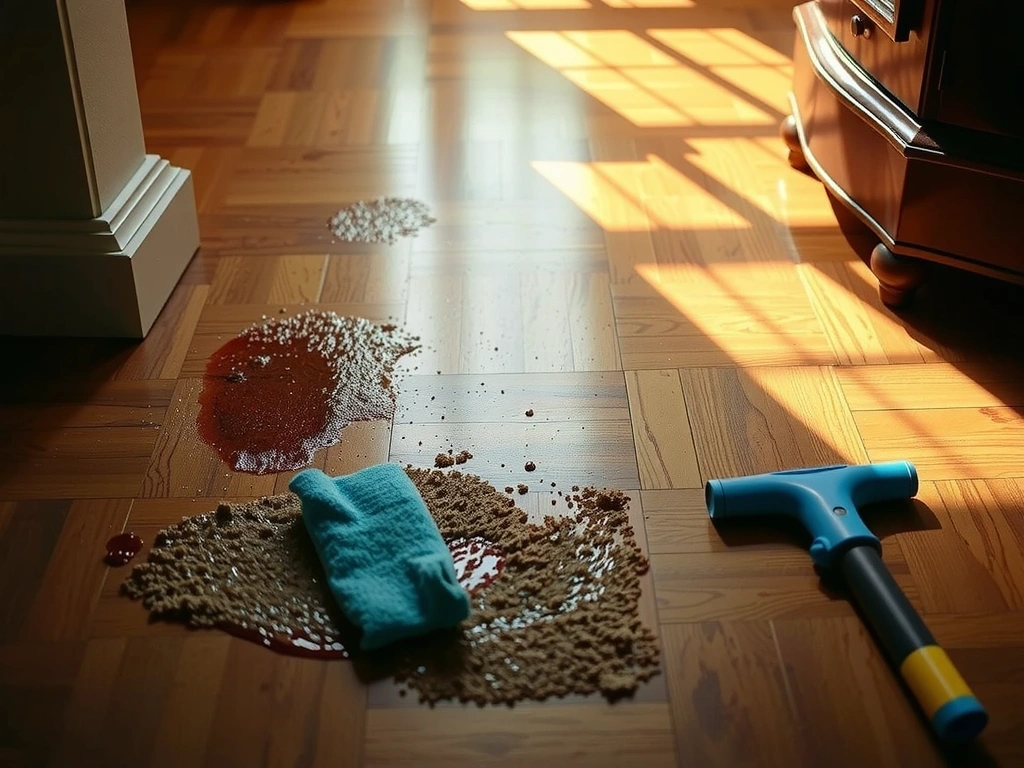 Poškozená parketa po nesprávném úklidu